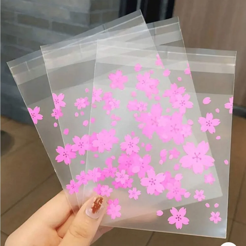 Pink Floral Transparent Small Bags (50 pack)